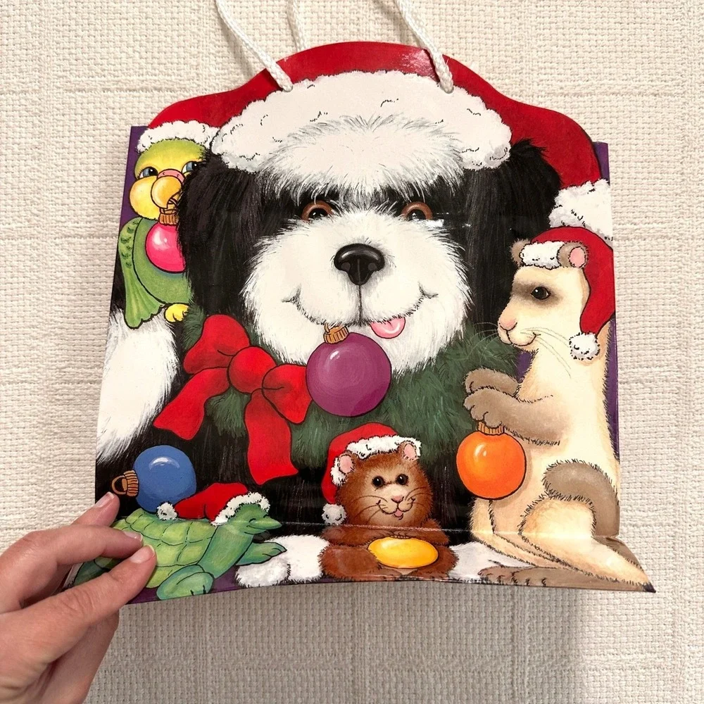 VTG 2003 Renaissance Christmas‎ Gift Bag Animals Dog Cat Hamster Holiday Cute